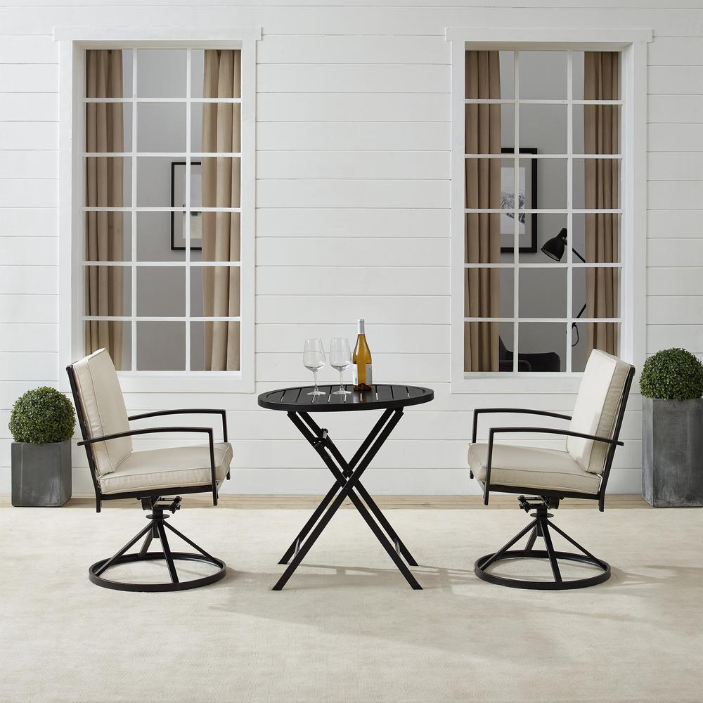 Kaplan 3Pc Outdoor Metal Bistro Set Oatmeal/Oil Rubbed Bronze - Bistro Table & 2 Swivel Chairs