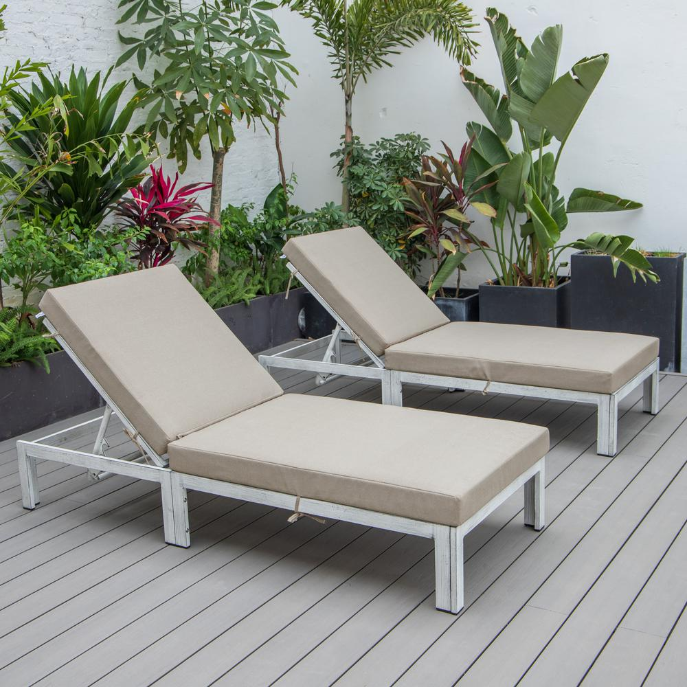 Outdoor Weathered Grey Chaise Lounge Chair With Cushions Set of 2