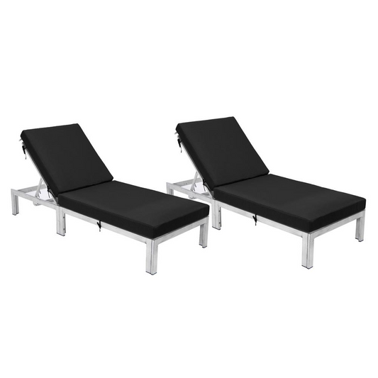 Outdoor Weathered Grey Chaise Lounge Chair With Cushions Set of 2