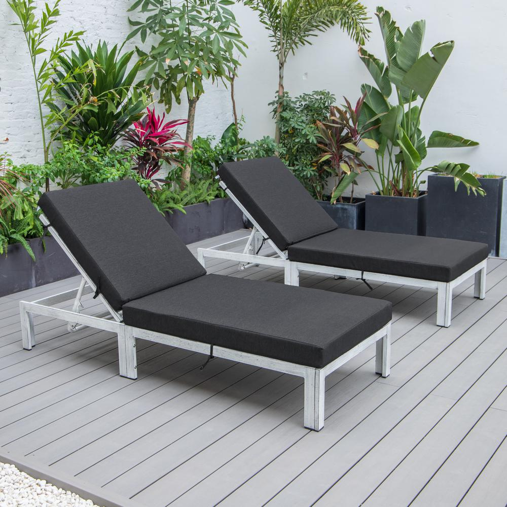 Outdoor Weathered Grey Chaise Lounge Chair With Cushions Set of 2