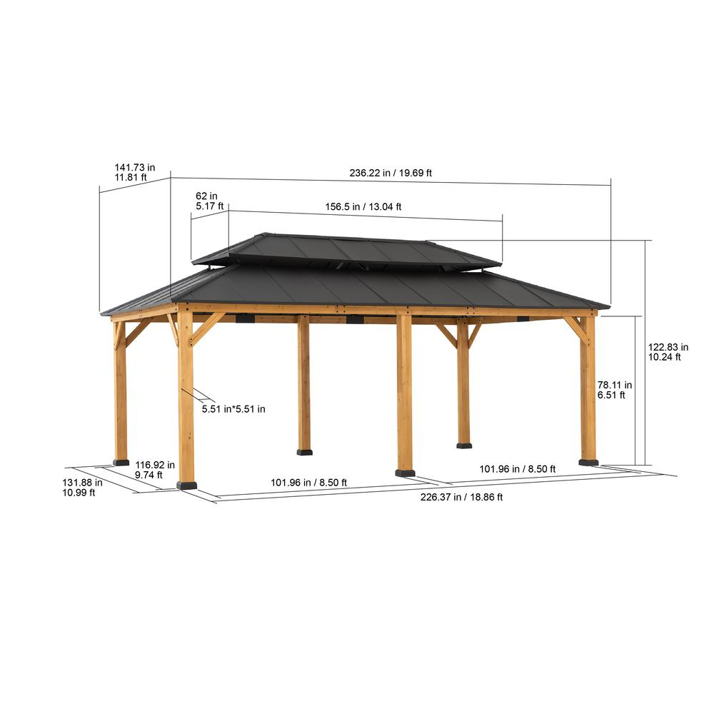 Sunjoy 12 ft. x 20 ft. Cedar Framed  Gazebo with Steel Hardtop