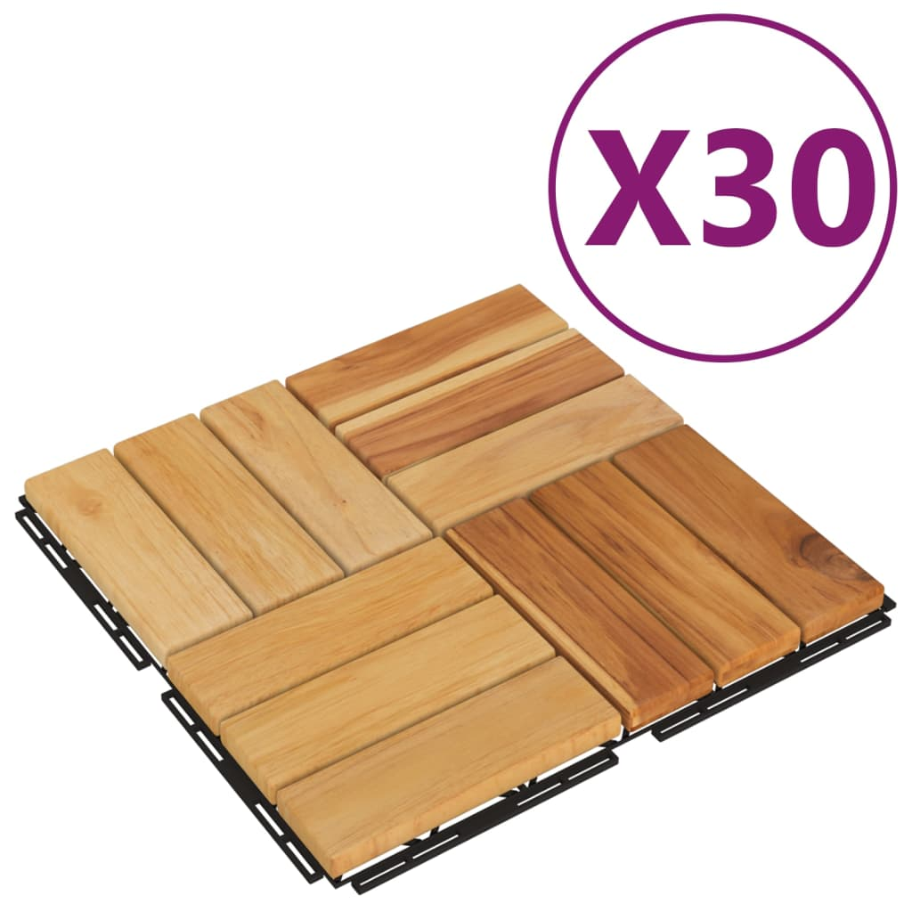 vidaXL Decking Tiles 30 pcs 11.8"x11.8" Solid Wood Teak