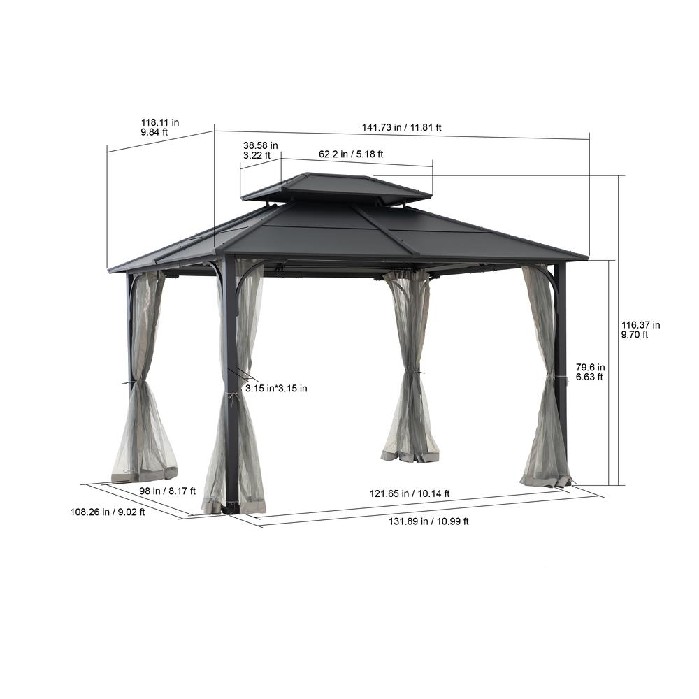 Outdoor Gazebo, Heavy Duty Steel Frame Hardtop Gazebo, Double Tiered Gazebo