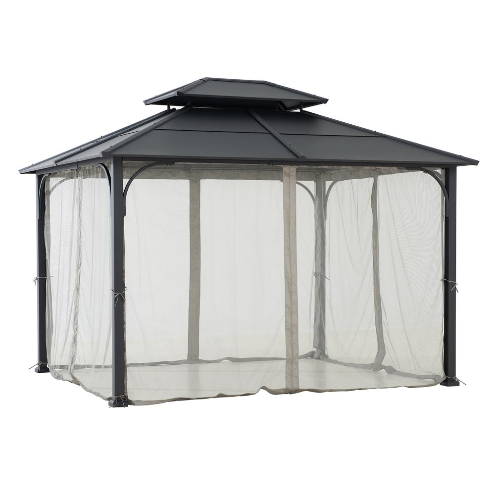 Outdoor Gazebo, Heavy Duty Steel Frame Hardtop Gazebo, Double Tiered Gazebo