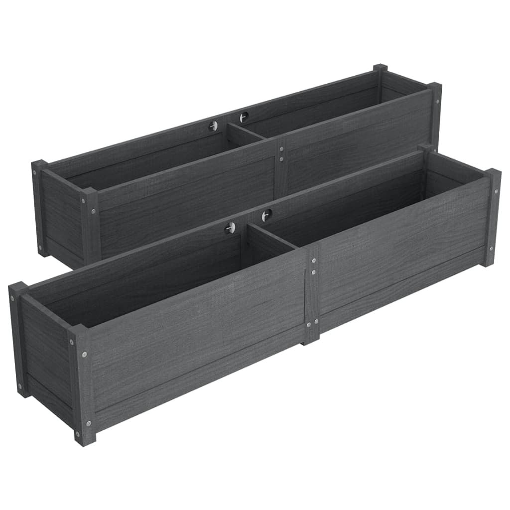 vidaXL Garden Raised Beds 2 pcs Gray 59.1"x12.2"x12.2" Solid Wood Pine