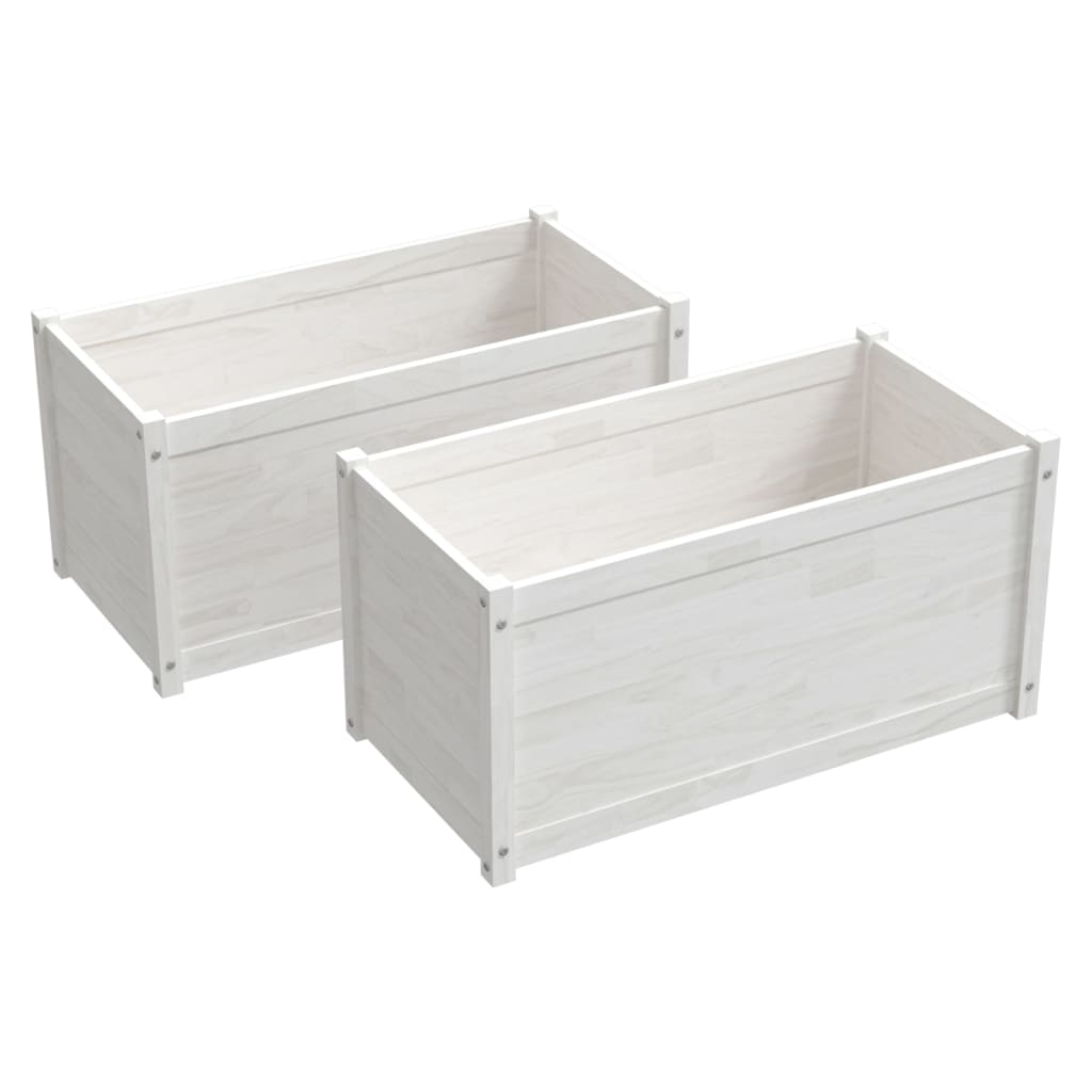 vidaXL Garden Planters 2 pcs White 39.4"x19.7"x19.7" Solid Wood Pine