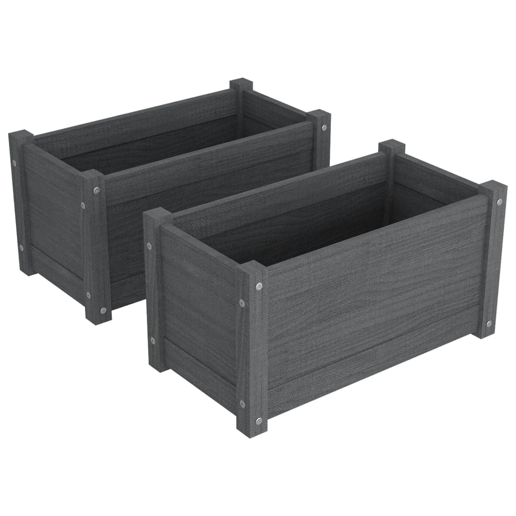 vidaXL Garden Planters 2 pcs Gray 23.6"x12.2"x12.2" Solid Wood Pine