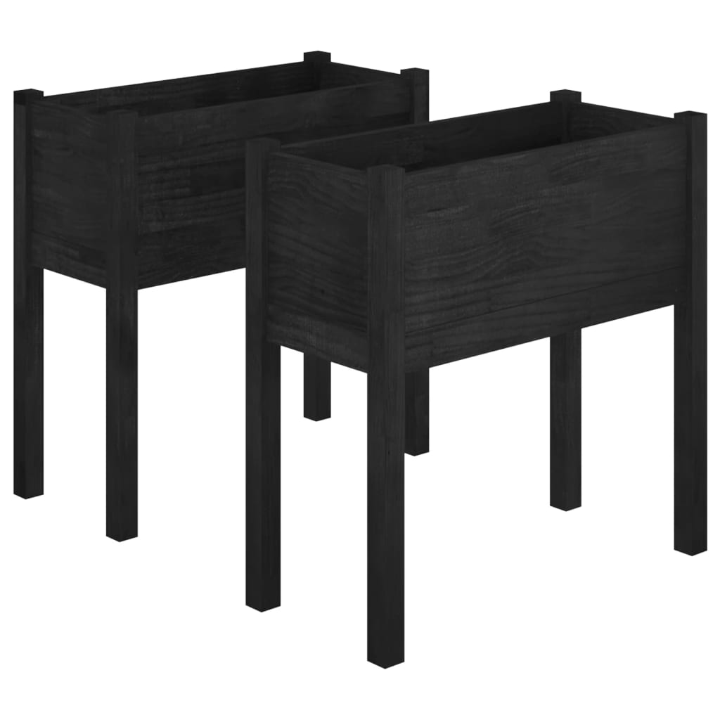 vidaXL Garden Planters 2 pcs Black 27.6"x12.2"x27.6" Solid Wood Pine