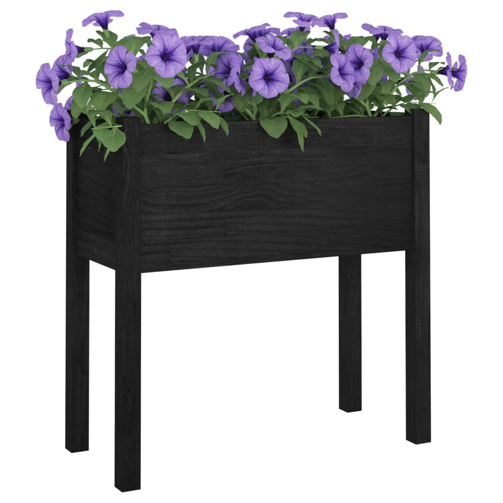 vidaXL Garden Planters 2 pcs Black 27.6"x12.2"x27.6" Solid Wood Pine