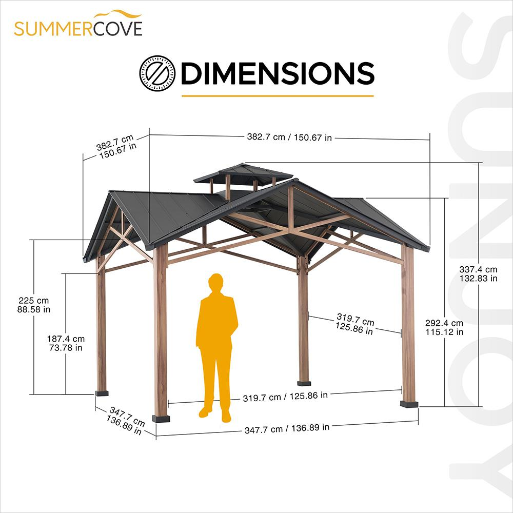 Bella Outdoor Patio Cedar Frame Gazebo with Steel 2-Tier Hardtop Roof