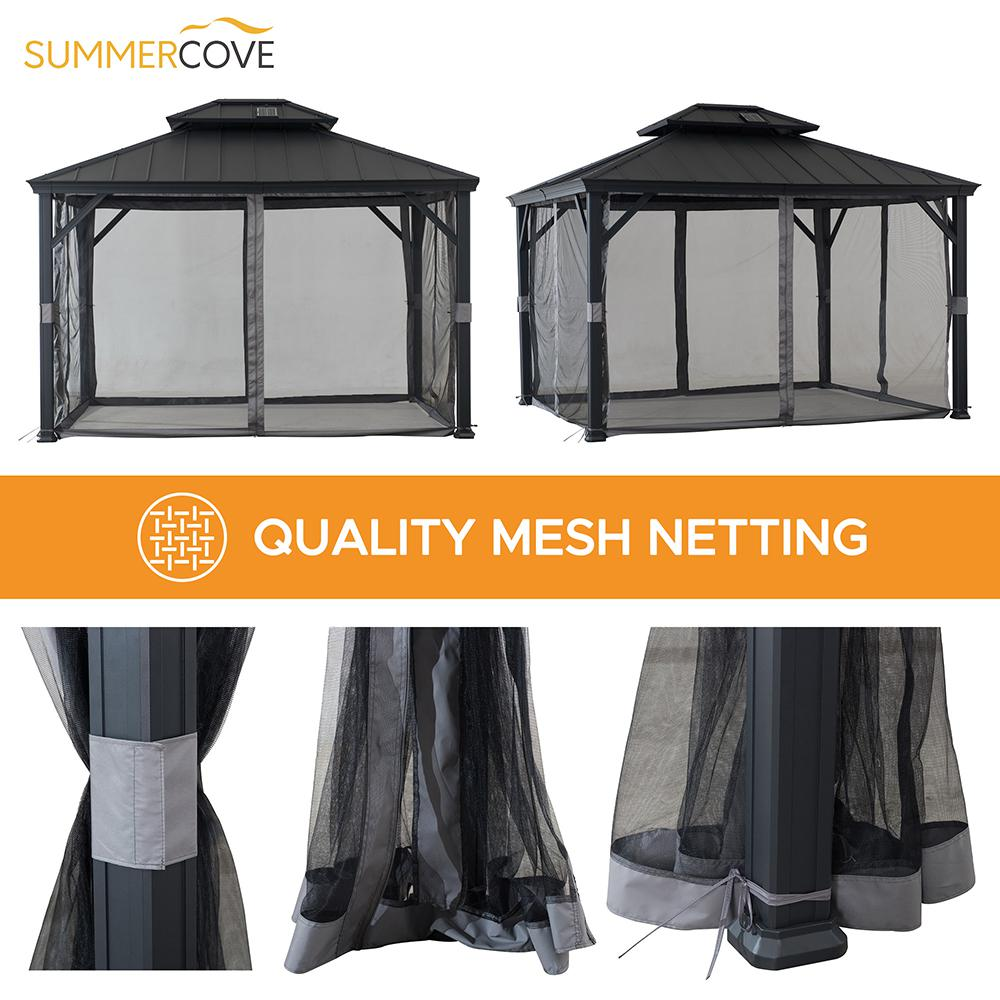 Sunjoy 10 x 12ft Patio Aluminum Frame Gazebo with Solar Panel and 2-Tier Hardtop