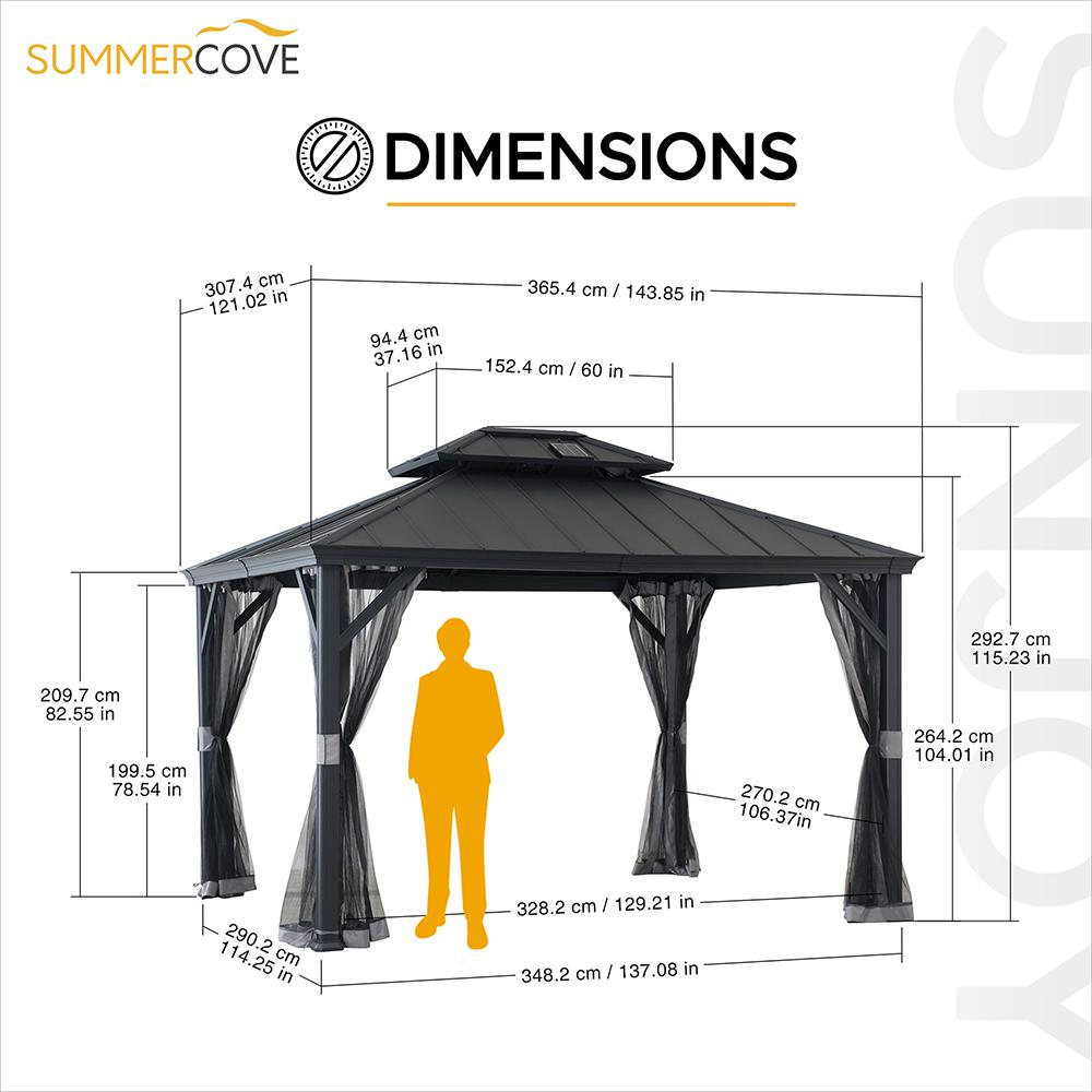 Sunjoy 10 x 12ft Patio Aluminum Frame Gazebo with Solar Panel and 2-Tier Hardtop