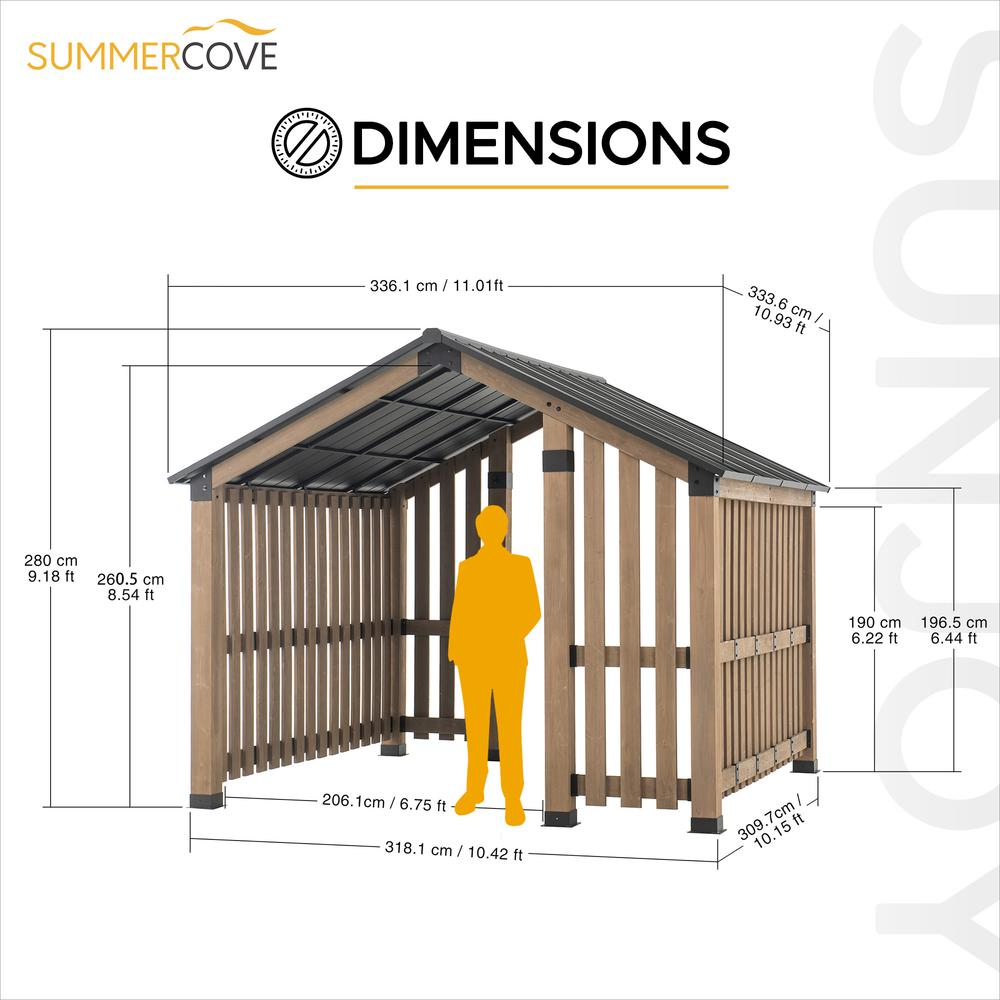 SummerCove Sienna 11 ft. x 11 ft. Cedar Wood Framed Hot Tub Gazebo with Steel Hardtop