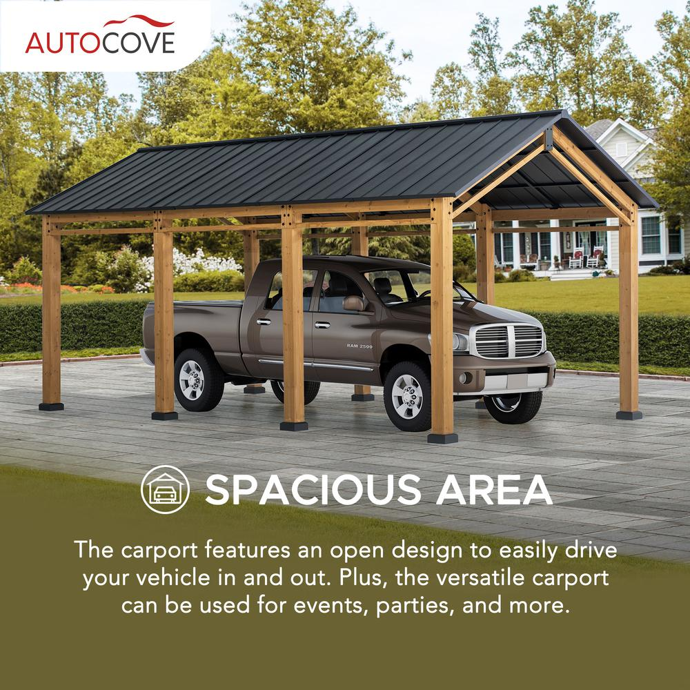 Cedar Wood Frame Carport Outdoor Patio Hardtop Gazebo