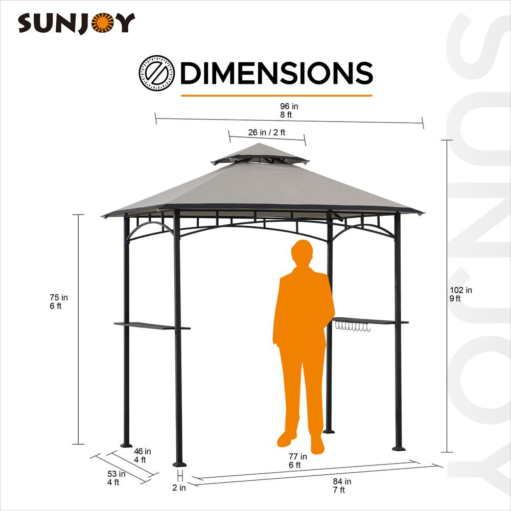 5 ft. x 8 ft. Black Steel 2-tier Grill Gazebo with Gray and Black Canopy