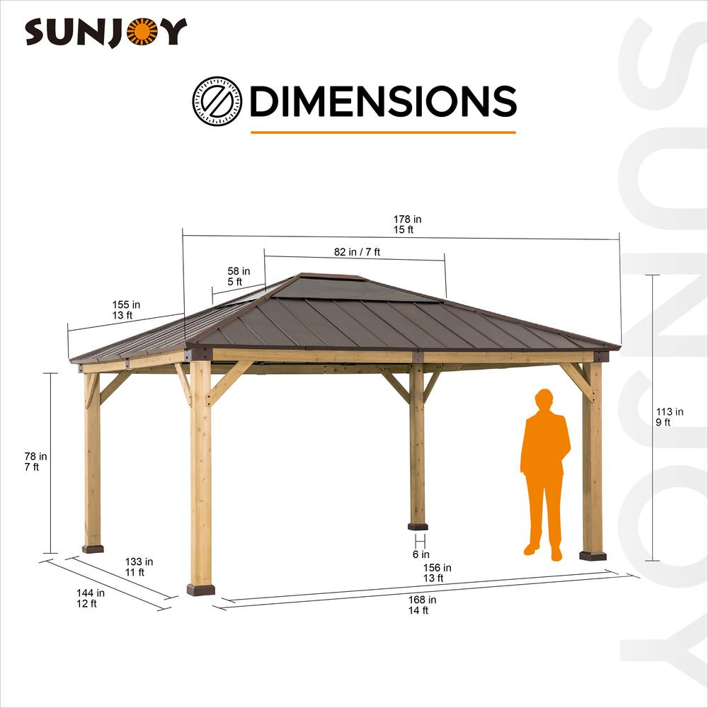 Sunjoy Patio 13 x 15ft Cedar Framed Gazebo with Brown Steel Hardtop