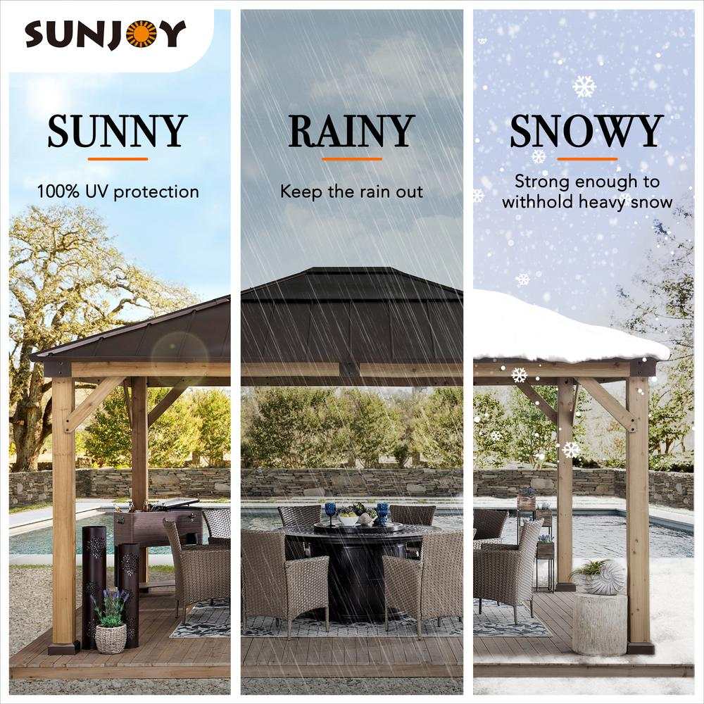 Sunjoy Patio 13 x 15ft Cedar Framed Gazebo with Brown Steel Hardtop