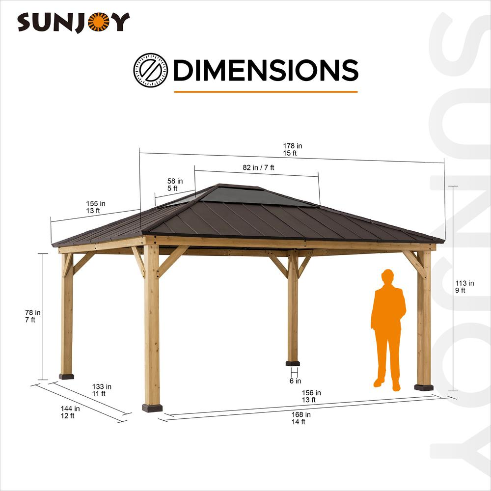 Outdoor Patio Cedar Framed Gazebo with Steel and Polycarbonate Hip Roof Hardtop