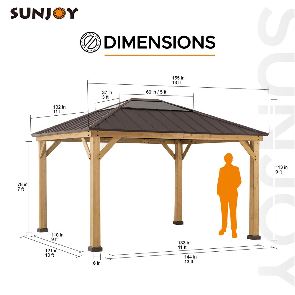 Outdoor Patio Cedar Framed Gazebo with Steel and Polycarbonate Hip Roof Hardtop