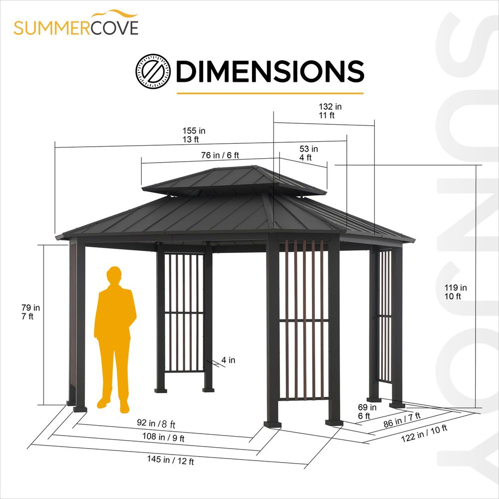 Sunjoy 11 x 13 ft Hardtop Gazebo Outdoor 2-Tier Steel Hardtop Metal Gazebo