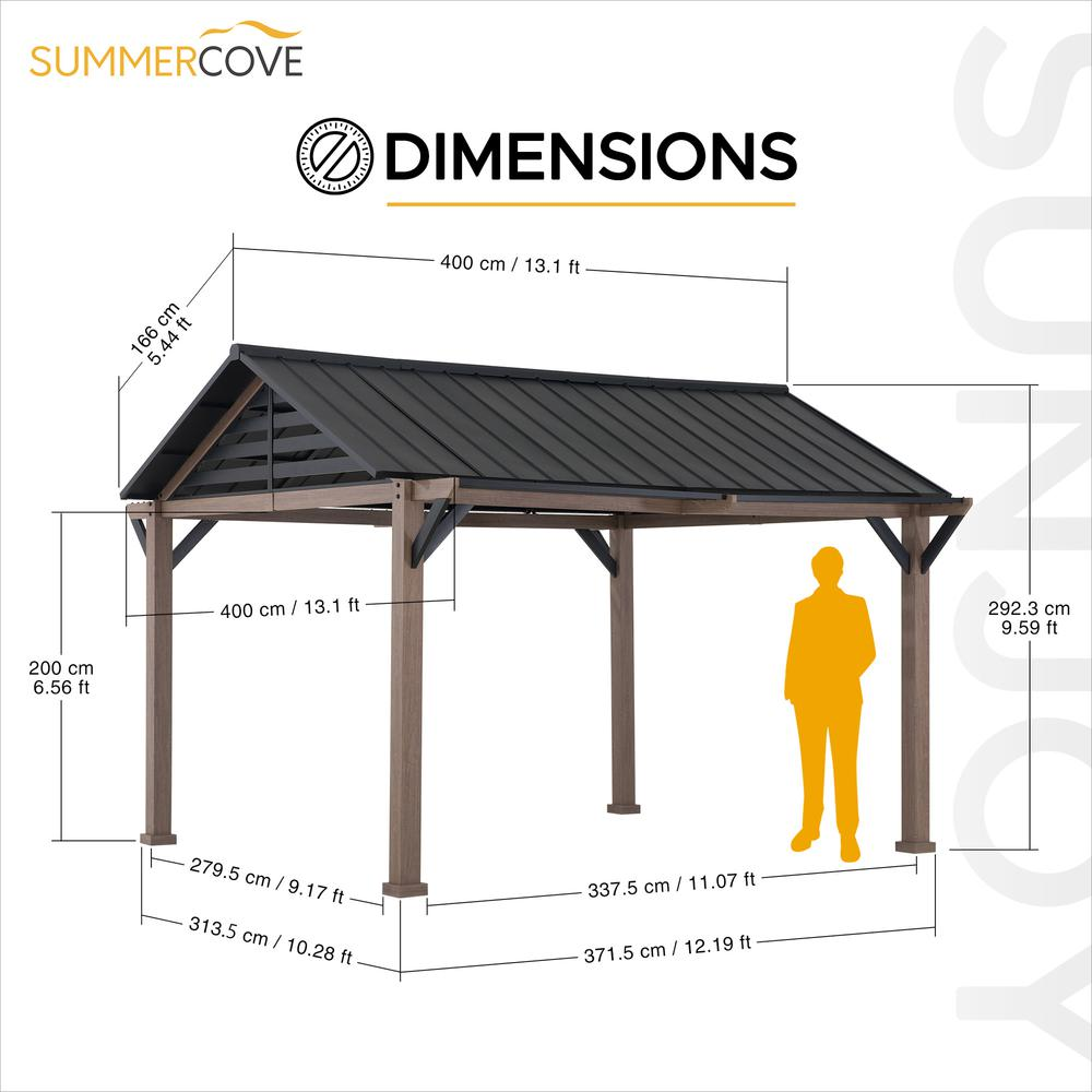 Sunjoy Kinzie 13 x 13 ft Hardtop Gazebo With Pergola Awnings