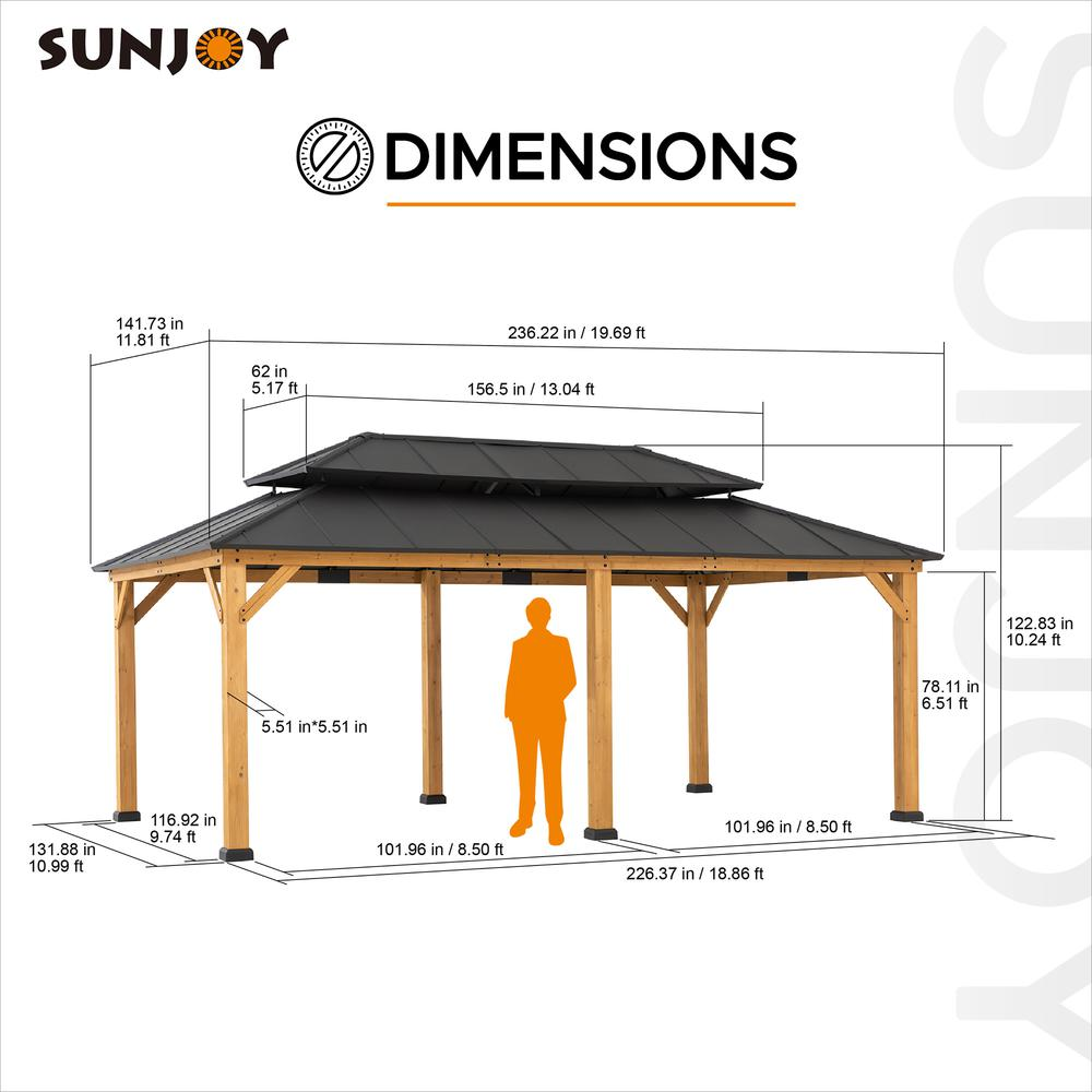 Sunjoy 12 ft. x 20 ft. Cedar Framed  Gazebo with Steel Hardtop