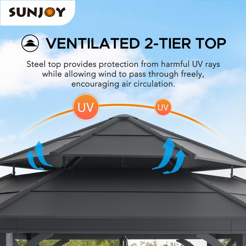 Sunjoy 15 x 15 ft. Outdoor Hardtop Hexagon Double Tiered Metal Gazebo