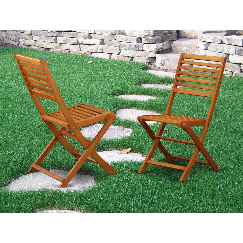 East West Furniture Cameron Foldable Outdoor Dining Chairs-Acacia Wood, Set of 2, Natural Oil