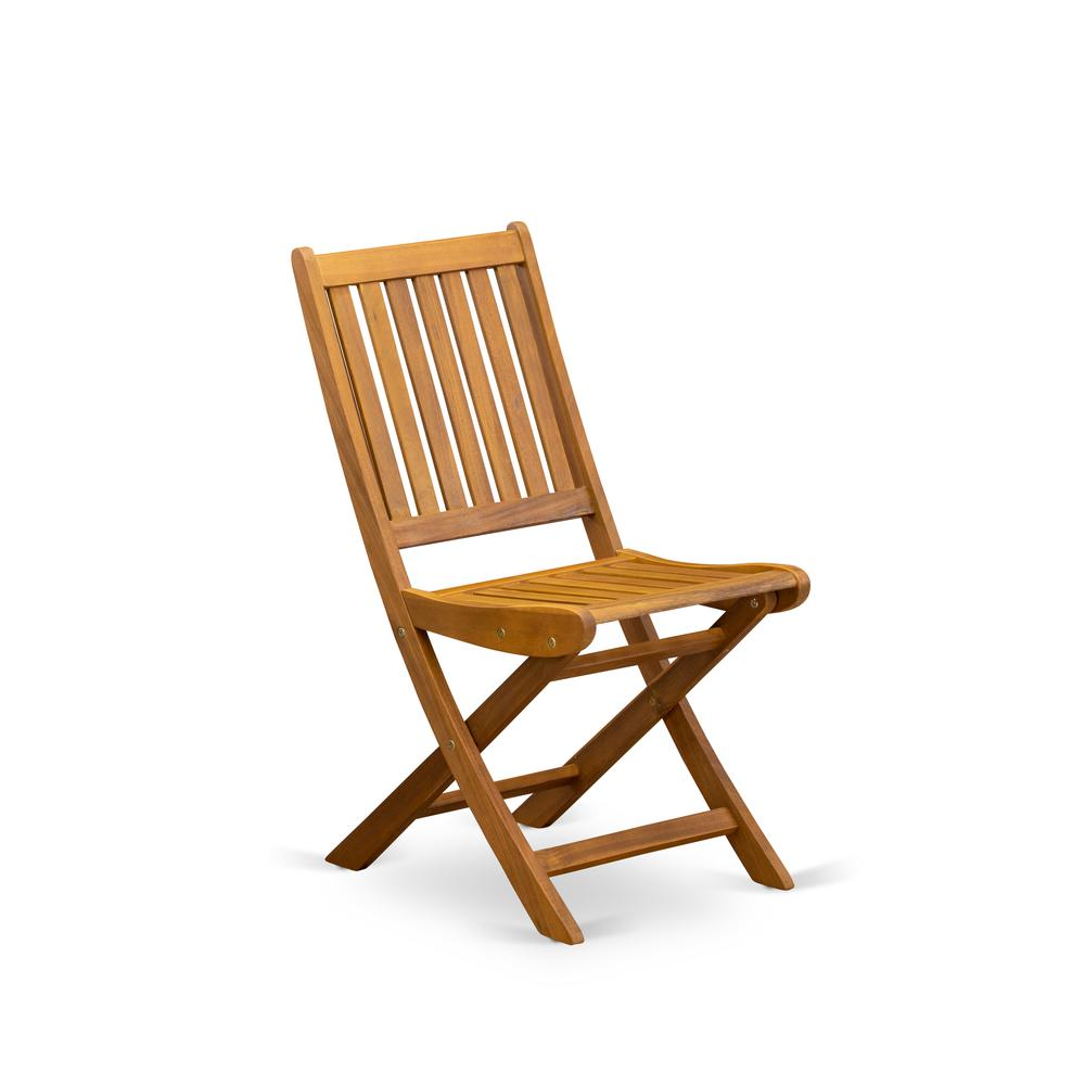 East West Furniture BDKCWNA  Outdoor Dining Chairs Slatted Back  - Natural Oil Finish - Set of 2