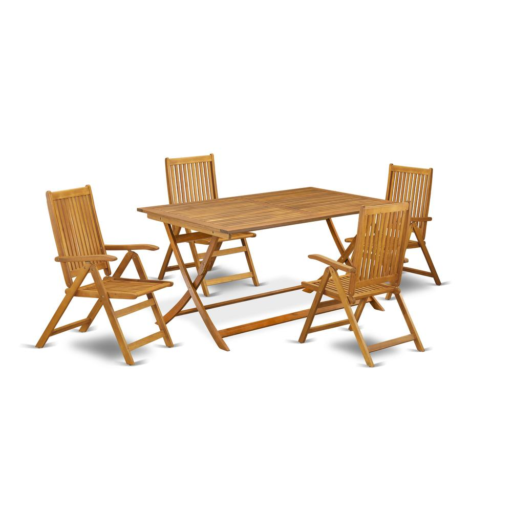 AECN5C5NA - 5 Piece Innovative Patio Dining Set - An Outdoor Table with Multi-Positions 4 Folding Patio Chairs- Natural Oil Finish