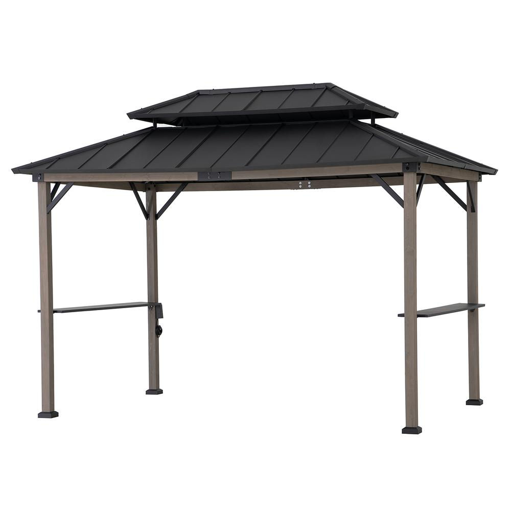 Durable Cedar Framed Wood Gazebo with Built-In Electrical Outlets, Black