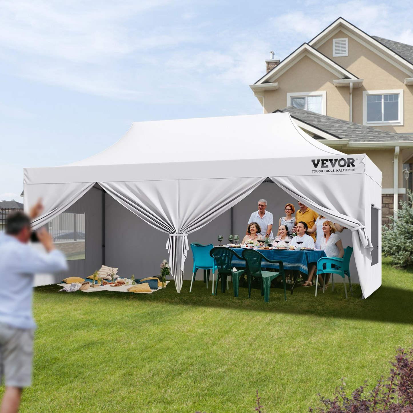 VEVOR 10x20 FT Pop up Canopy with Removable Sidewalls, Instant Canopies Portable Gazebo & Wheeled Bag, UV Resistant Waterproof, Enclosed Canopy Tent for Outdoor Events, Patio, Backyard, Party, Parking