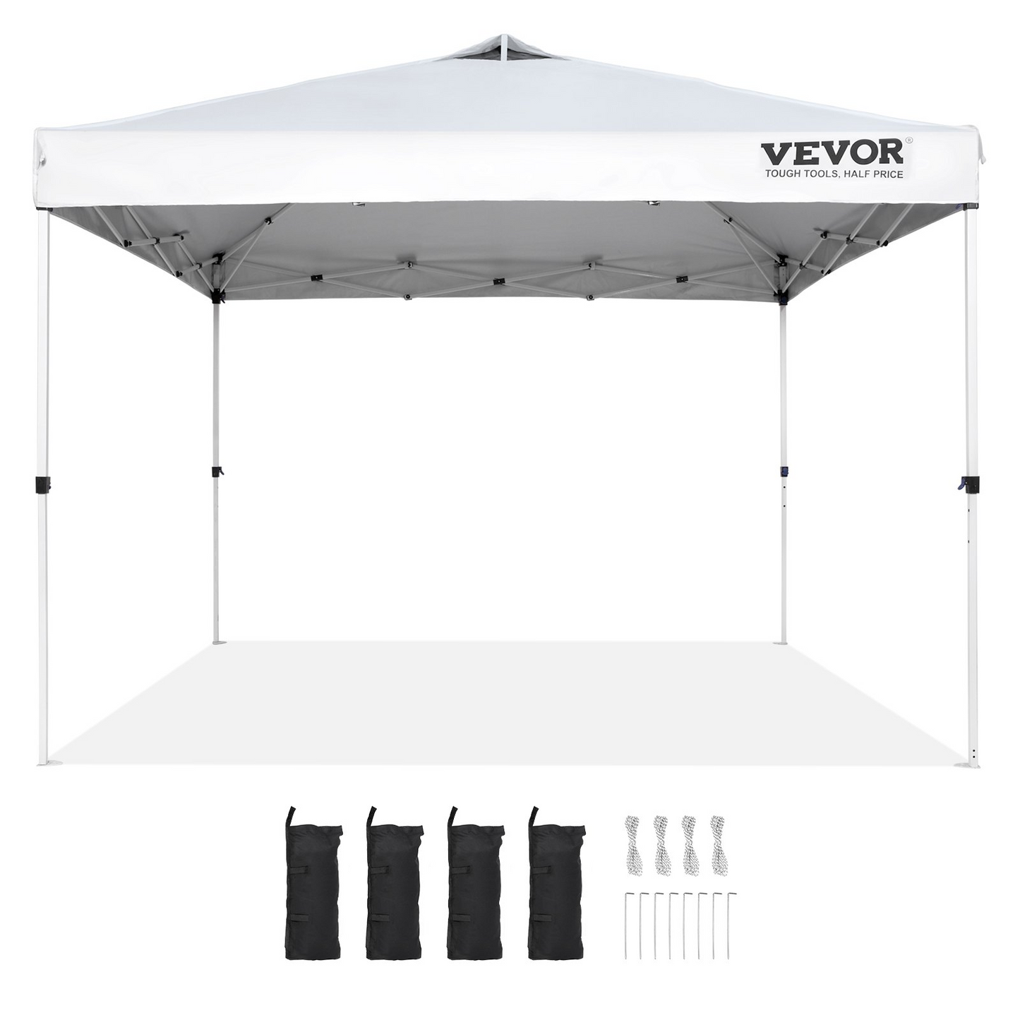 VEVOR Pop Up Canopy Tent, 10 x 10 ft, 250 D PU Silver Coated Tarp, with Portable Roller Bag and 4 Sandbags, Waterproof and Sun Shelter Gazebo for Outdoor Party, Camping, Commercial Events, White