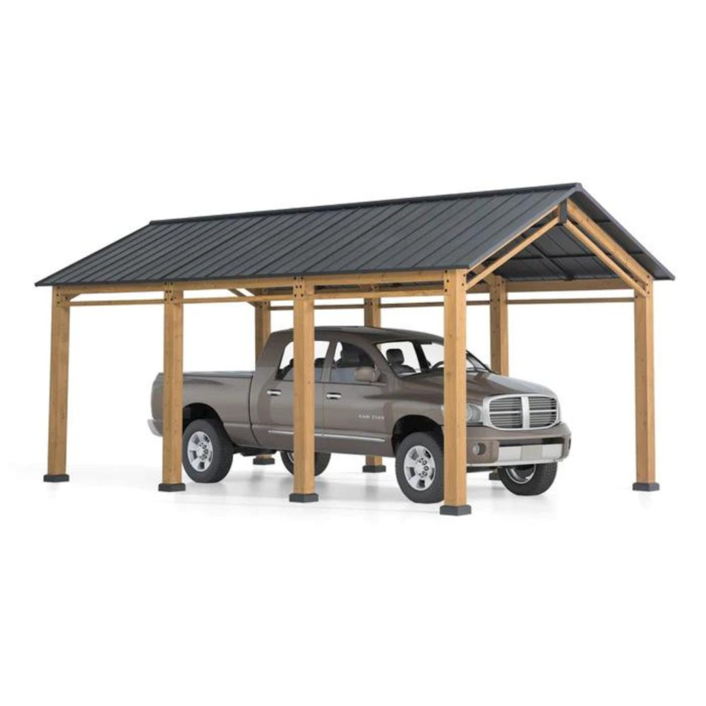 Cedar Wood Frame Carport Outdoor Patio Hardtop Gazebo