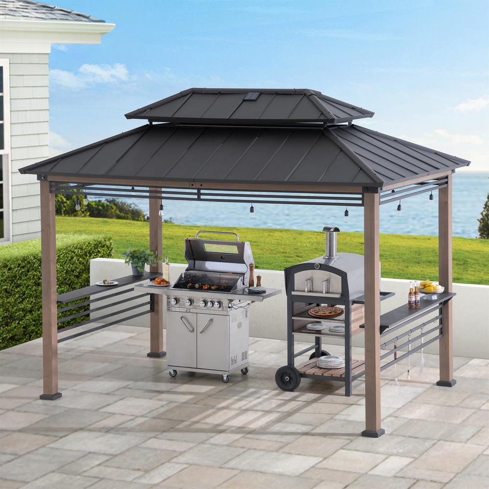 Gazebo with Decorative Fence, for Backyard BBQs and Patio Parties, Brown