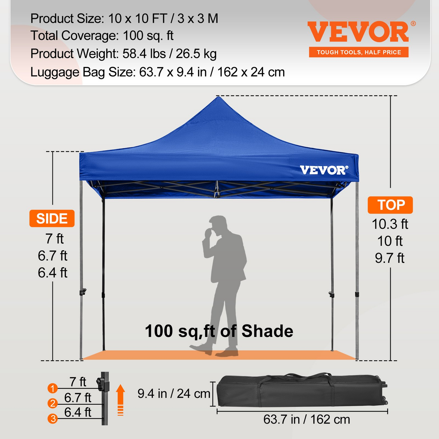 VEVOR Pop Up Canopy Tent, 10 x 10 FT, Outdoor Patio Gazebo Tent with Removable Sidewalls and Wheeled Bag, UV Resistant Waterproof Instant Gazebo Shelter for Party, Garden, Backyard, Blue