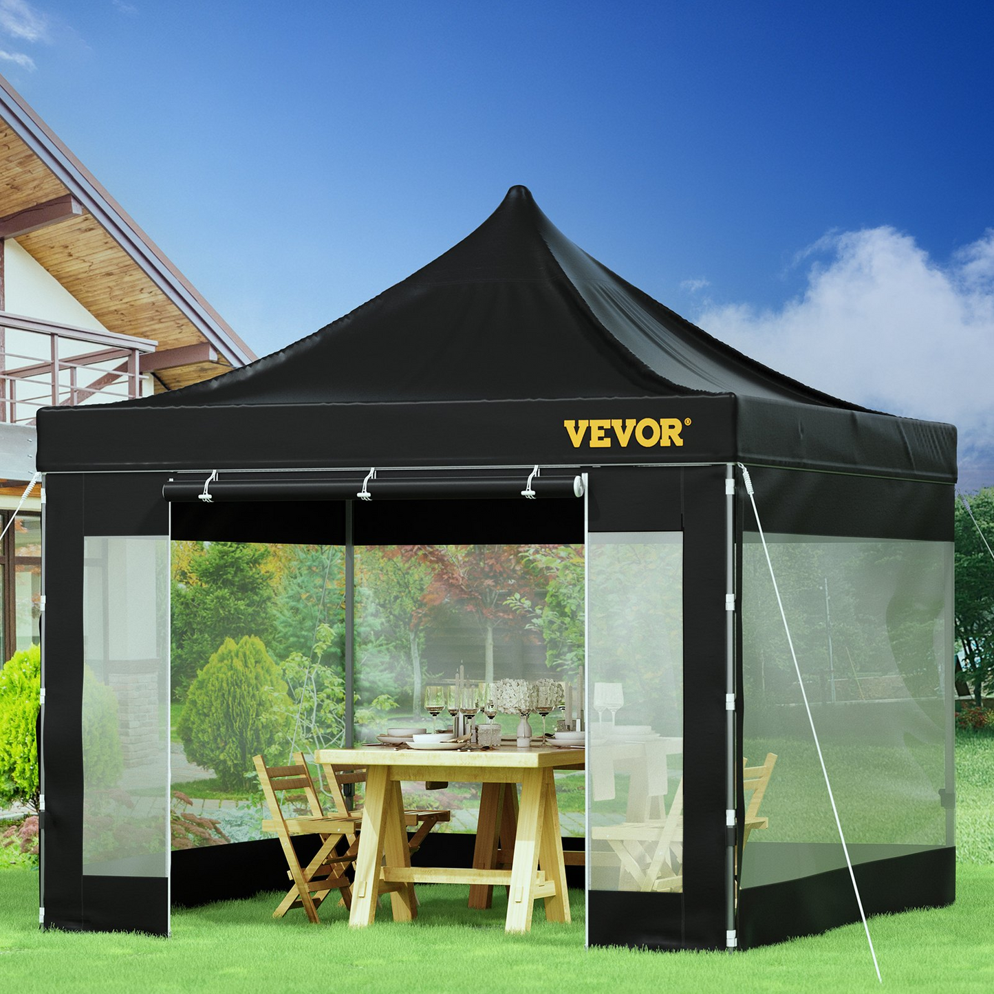 VEVOR Pop Up Canopy Tent, 10 x 10 FT, Outdoor Patio Gazebo Tent with Removable Sidewalls and Wheeled Bag, UV Resistant Waterproof Instant Gazebo Shelter for Party, Garden, Backyard, Black