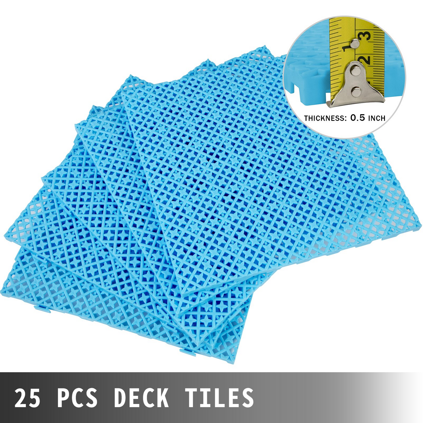 VEVOR Drainage Tiles Interlocking 25 Pack Blue, Outdoor Modular Interlocking Deck Tile 11.8x11.8x0.5 Inches, Dry Deck Tiles for Pool Shower Sauna Bathroom Deck Patio Garage