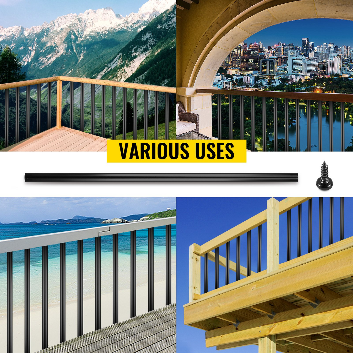 VEVOR Deck Balusters, 101 Pack Metal Deck Spindles, 26"x0.75" Staircase Baluster with Screws, Aluminum Alloy Deck Railing for Wood and Composite Deck, Circle Baluster for Outdoor Stair Deck Porch