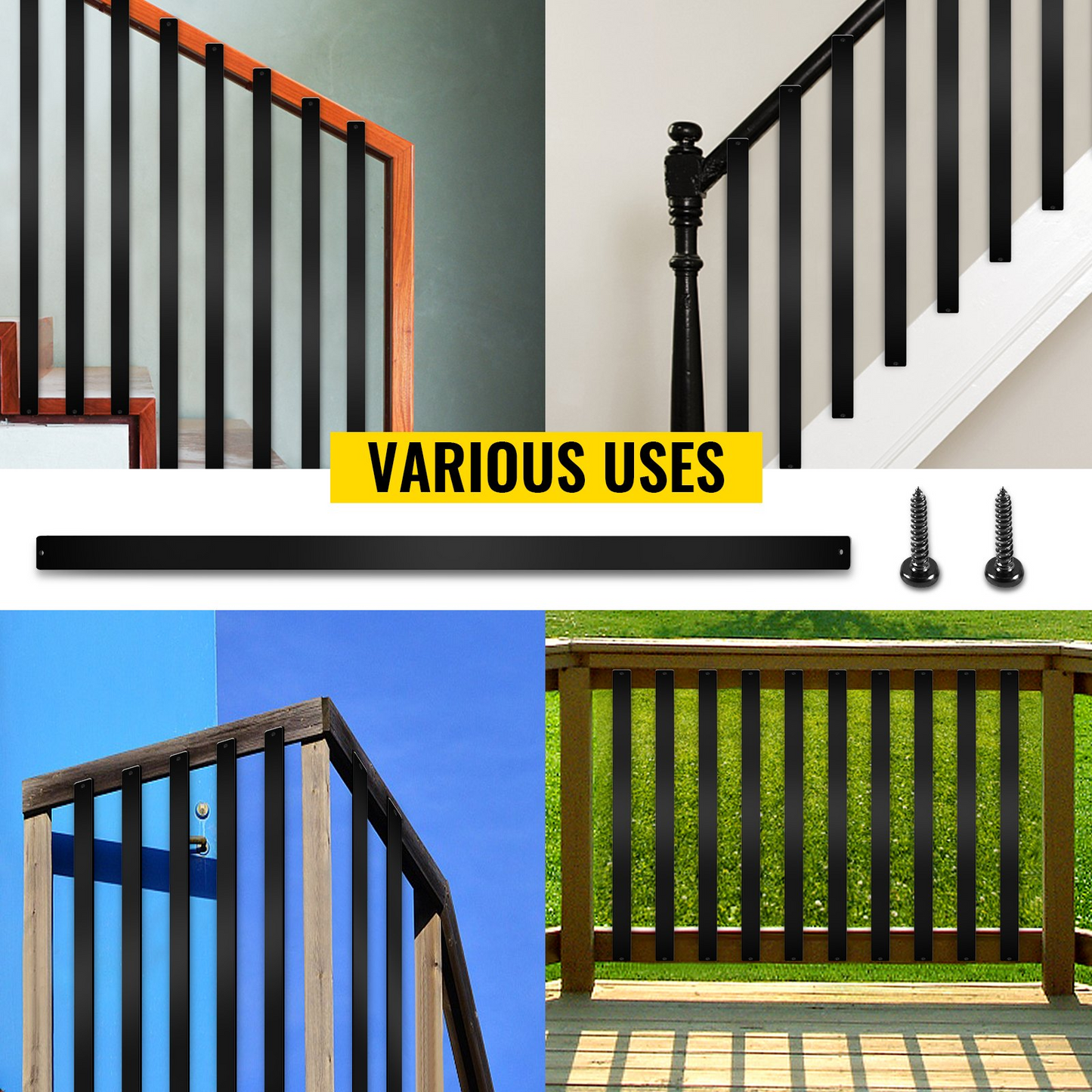 VEVOR Deck Balusters, 76 Pack Metal Deck Spindles, 29.5"x1" Staircase Baluster with Screws, Aluminum Alloy Deck Railing for Wood and Composite Deck, Stylish Baluster for Outdoor Stair Deck Porch