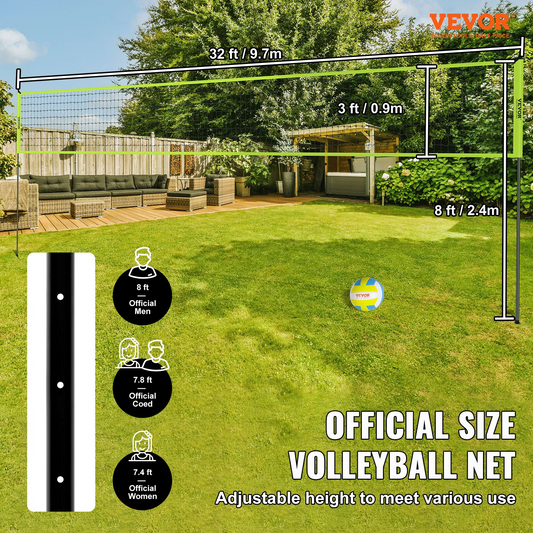 VEVOR Outdoor Portable Volleyball Net System, Adjustable Height Steel Poles, Professional Volleyball Set with PVC Volleyball, Pump, Carrying Bag, Heavy Duty Volleyball Net for Backyard, Beach, Lawn