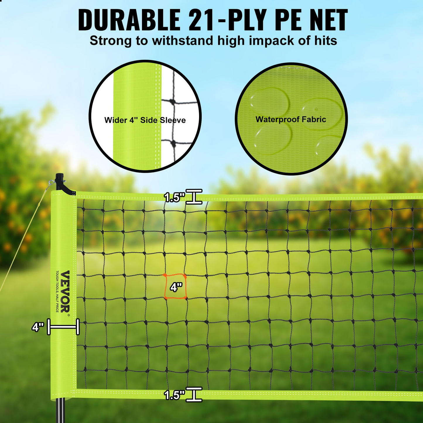 VEVOR Outdoor Portable Volleyball Net System, Adjustable Height Steel Poles, Professional Volleyball Set with PVC Volleyball, Pump, Carrying Bag, Heavy Duty Volleyball Net for Backyard, Beach, Lawn