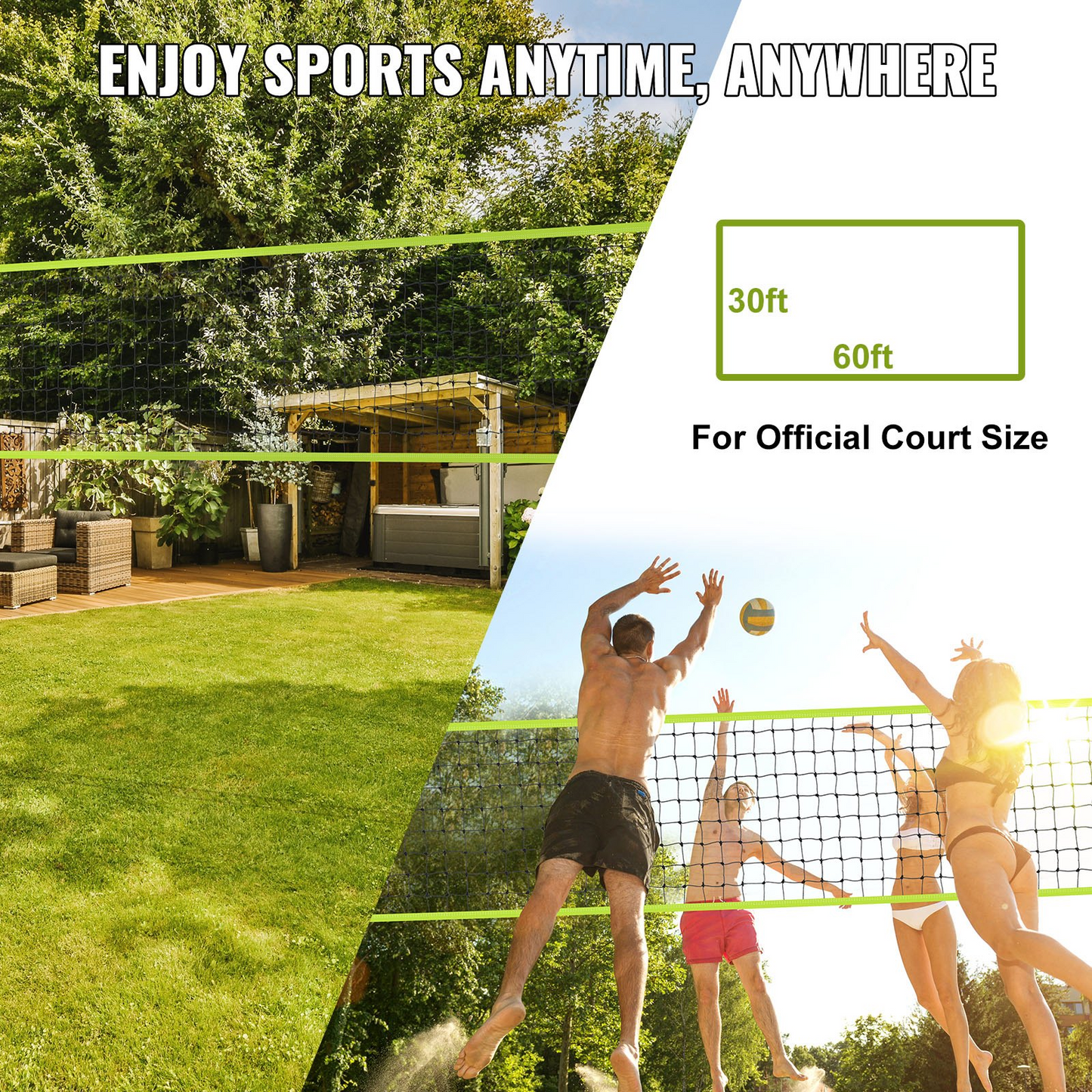 VEVOR Outdoor Portable Volleyball Net System, Adjustable Height Steel Poles, Professional Volleyball Set with PVC Volleyball, Pump, Carrying Bag, Heavy Duty Volleyball Net for Backyard, Beach, Lawn