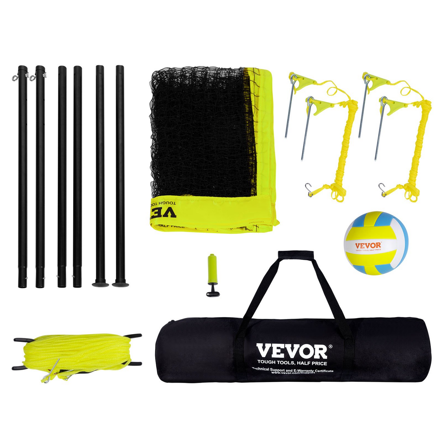 VEVOR Outdoor Portable Volleyball Net System, Adjustable Height Steel Poles, Professional Volleyball Set with PVC Volleyball, Pump, Carrying Bag, Heavy Duty Volleyball Net for Backyard, Beach, Lawn