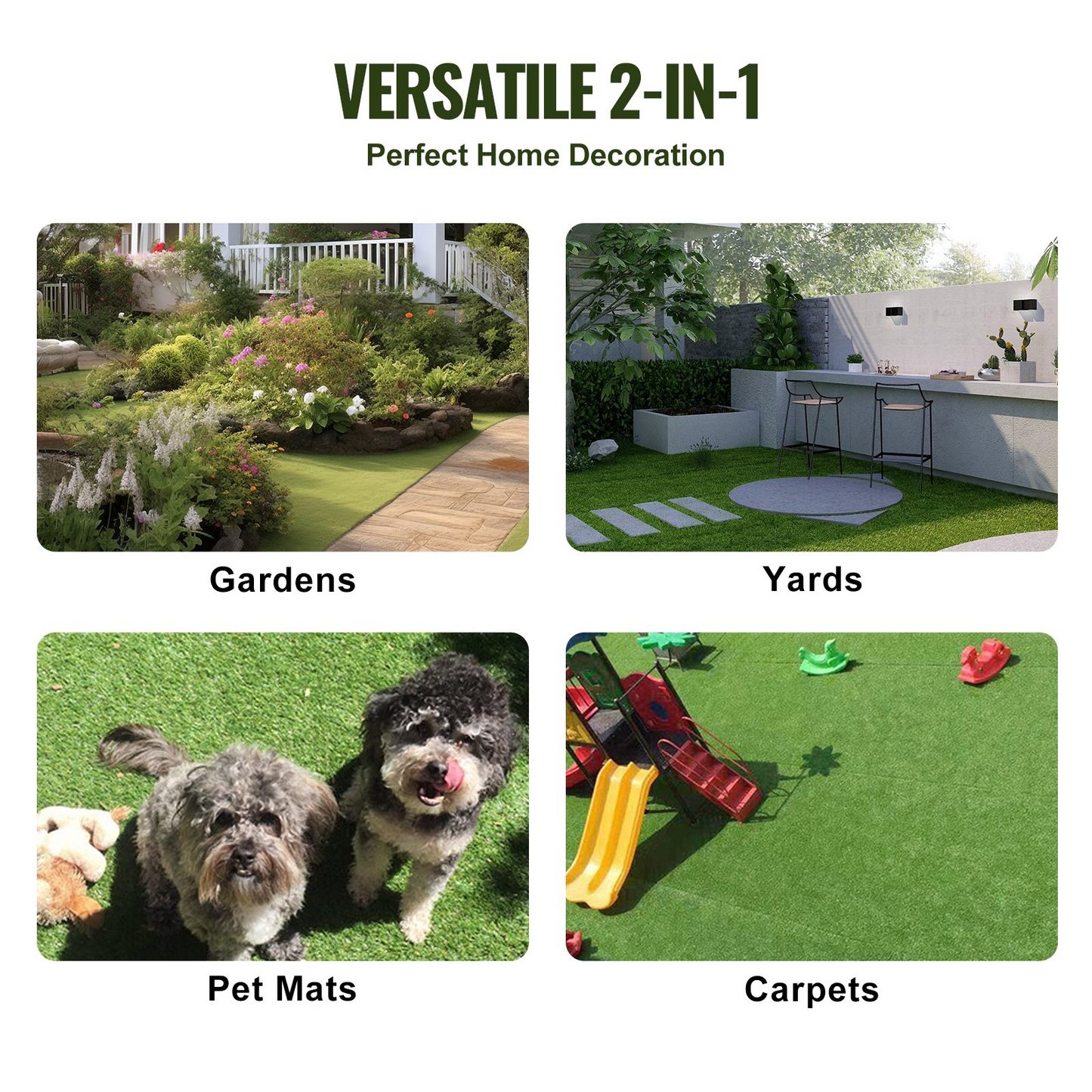 VEVOR Artifical Grass Tiles Interlocking Turf Deck Set, 18 Pack - 12"x12", Synthetic Fake Grass Self-draining Mat Flooring Decor Pad, Perfect For Multi-Purpose Indoor Outdoor Entryway Scraper Dog Mats