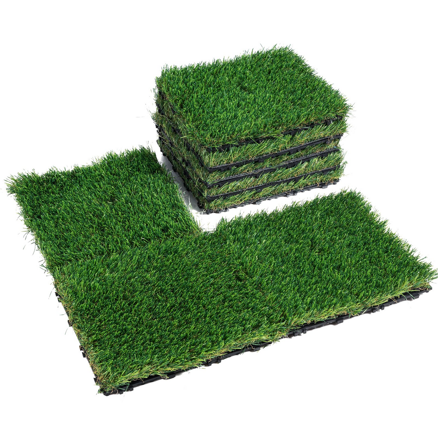 VEVOR Artifical Grass Tiles Interlocking Turf Deck Set, 18 Pack - 12"x12", Synthetic Fake Grass Self-draining Mat Flooring Decor Pad, Perfect For Multi-Purpose Indoor Outdoor Entryway Scraper Dog Mats