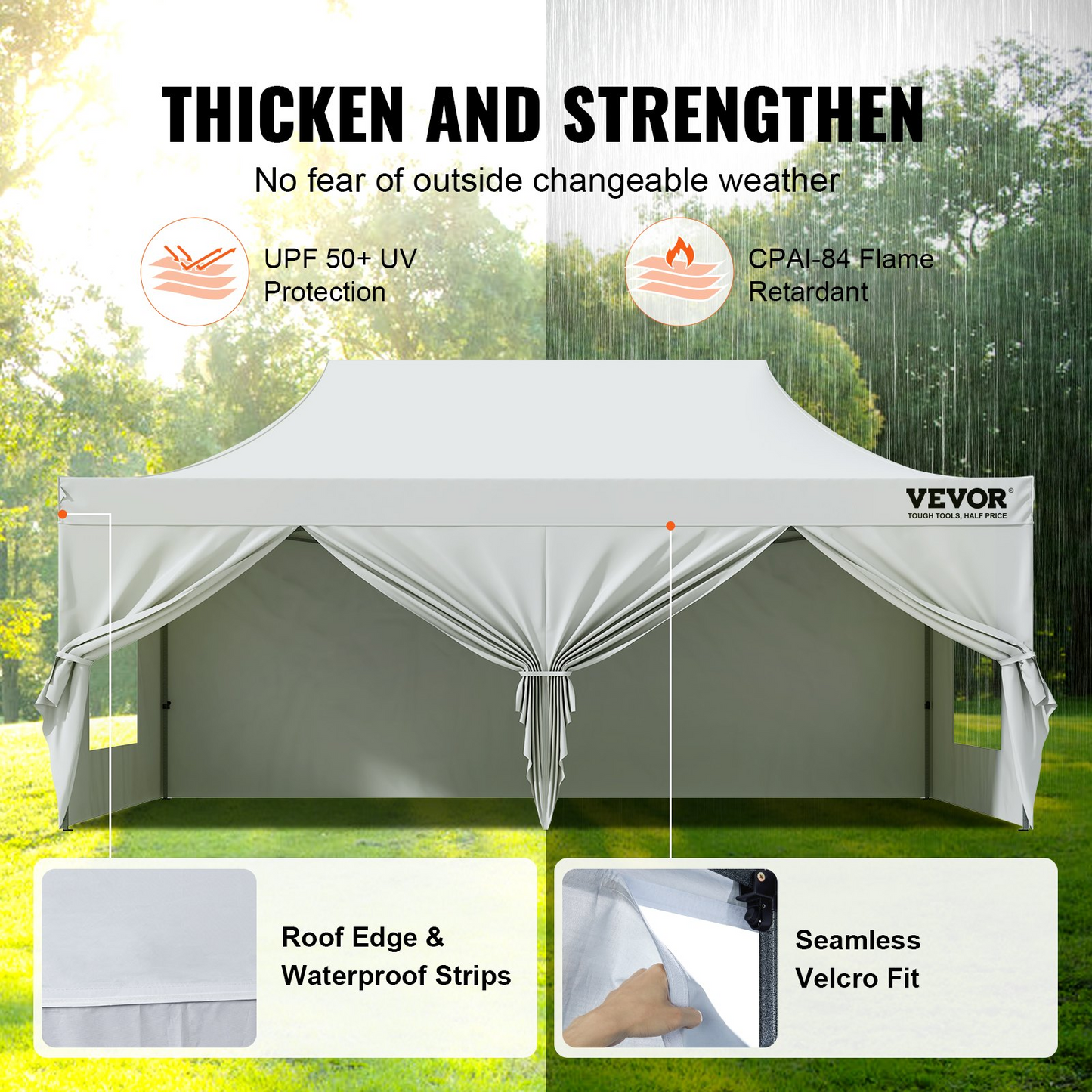 VEVOR 10x20 FT Pop up Canopy with Removable Sidewalls, Instant Canopies Portable Gazebo & Wheeled Bag, UV Resistant Waterproof, Enclosed Canopy Tent for Outdoor Events, Patio, Backyard, Party, Parking