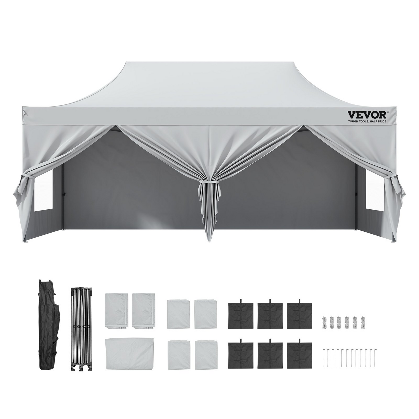 VEVOR 10x20 FT Pop up Canopy with Removable Sidewalls, Instant Canopies Portable Gazebo & Wheeled Bag, UV Resistant Waterproof, Enclosed Canopy Tent for Outdoor Events, Patio, Backyard, Party, Parking