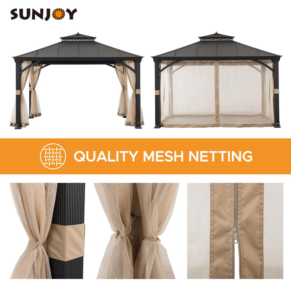 Sunjoy Outdoor Patio 11x13 Black 2-Tier Aluminum Backyard Hardtop Gazebo