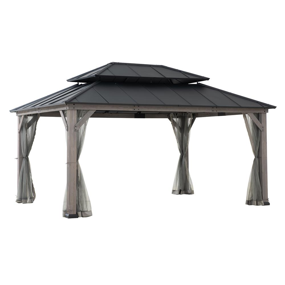 Sunjoy 12x16 ft. Wood Outdoor Patio Steel Hardtop Gazebo